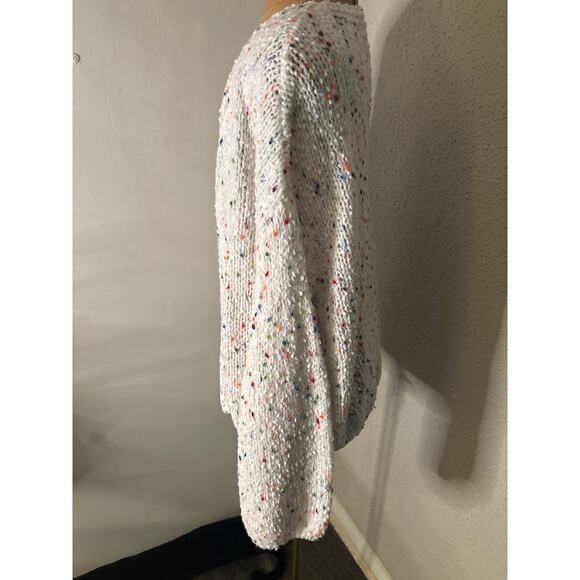 Shein White/ Multicolor Open Front Cardigan L Winter Cozycore Comfy Grandma - Picture 4 of 12